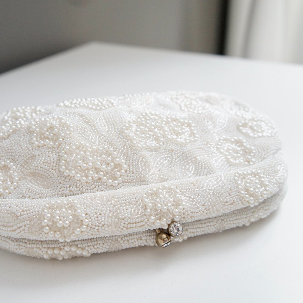 Vintage Ivory Beaded Pearl Evening Bag Clutch by Magid - Picture 9 of 16